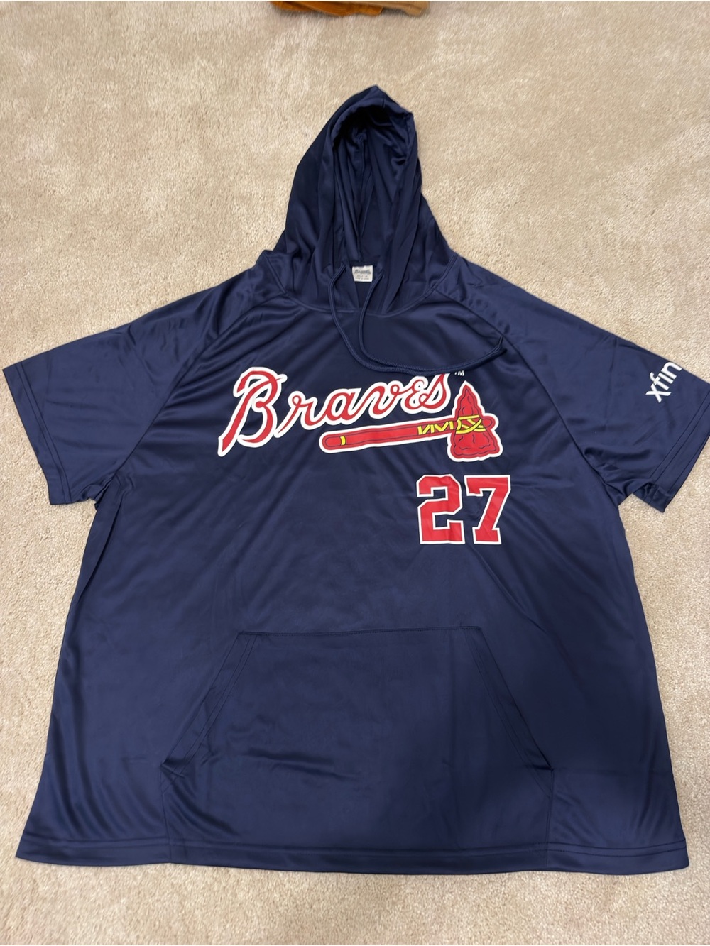 Braves Navy Short-Sleeve Hoodie Jersey with Red Accents